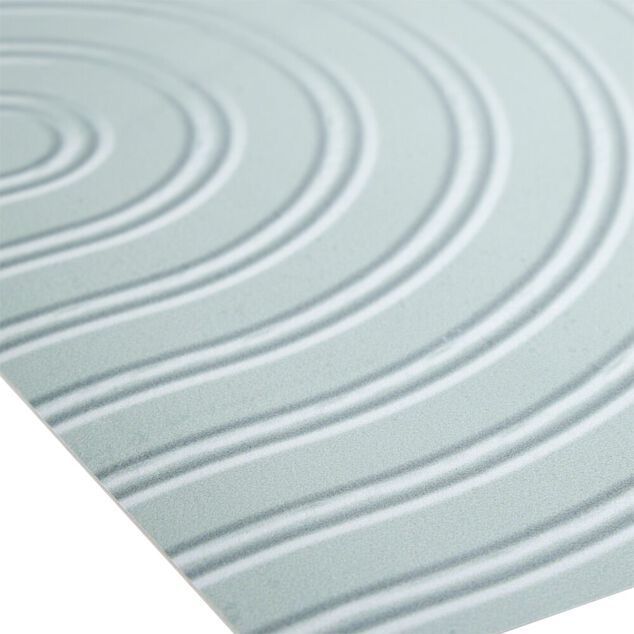 Tapis vinyle rectangulaire motif arrondi superpos&eacute; beige et bleu 50x100cm