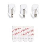 Lot de 3 crochets adh&eacute;sifs 3M plastique blanc pointe m&eacute;tal