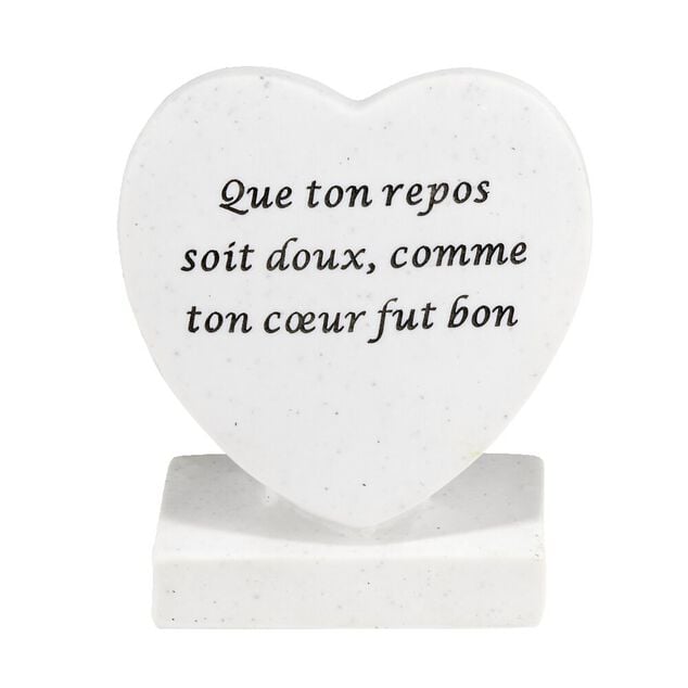 Plaque fun&eacute;raire forme coeur avec message L13xH16cm