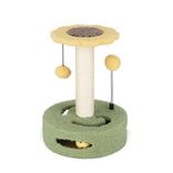 Arbre &agrave; chat forme fleur 1 perchoir 1 griffoir 3 jeux jaune et vert &Oslash;26xH35cm