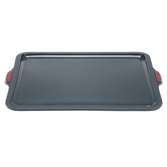 Plat &agrave; g&acirc;teau silicone et armature acier gris 37x28,2xH6,5cm