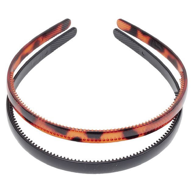 Serre t&ecirc;te plastique noir et marron x2