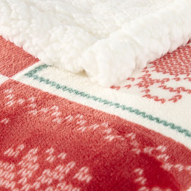 Plaid imprim&eacute; motif No&euml;l polyester L150X120 cm (3 mod&egrave;les beige/rose/rouge)