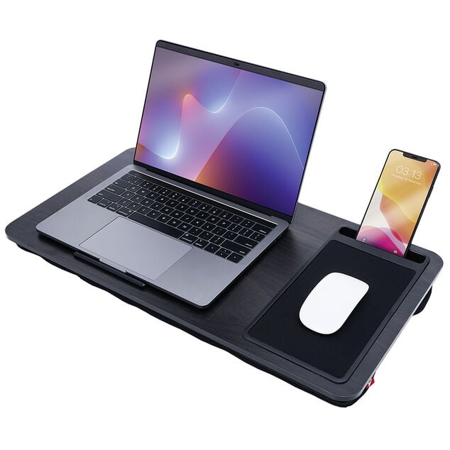 Support pour ordinateur portable nomade bois noir 57x30xH5cm