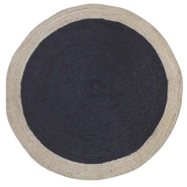 Tapis rond en jute noir et bord naturel