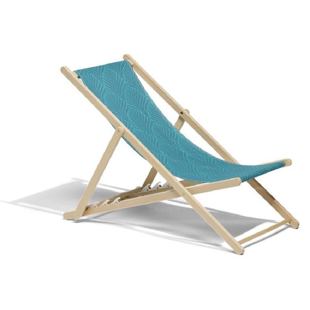 Chilienne h&ecirc;tre et tissu agraf&eacute; coton bleu design palme 96x56xH96cm