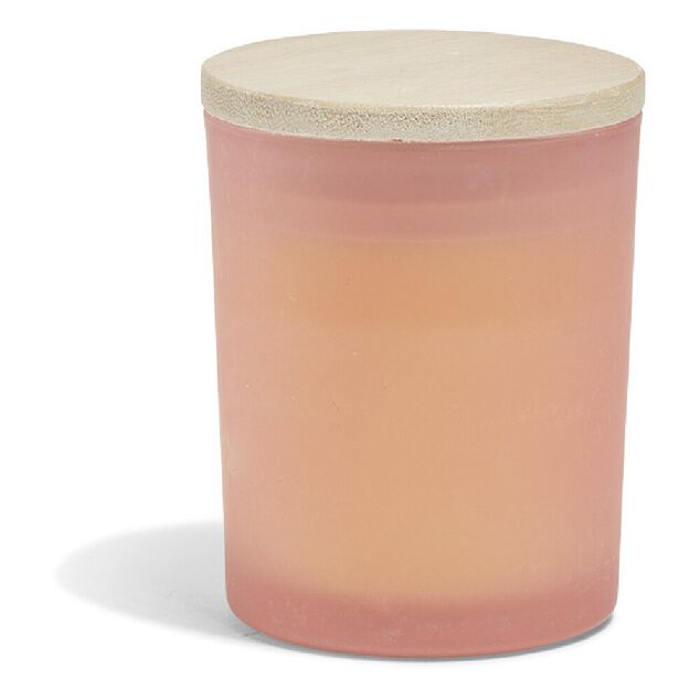 Bougie citronnelle couvercle bois verre rose &Oslash;7xH8,5cm