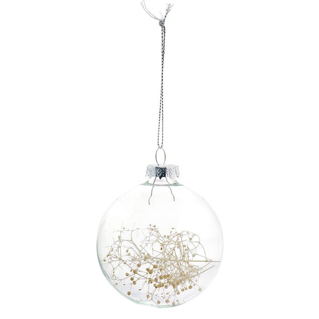 Boule de No&euml;l en verre avec feuille s&eacute;ch&eacute;e