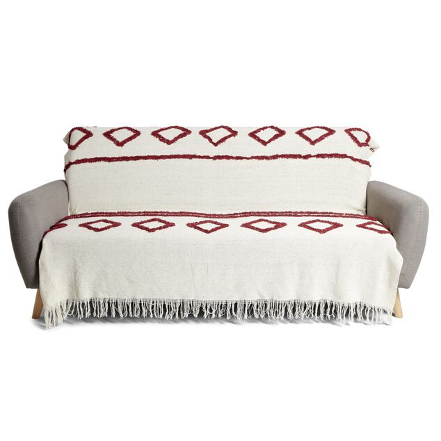 Jet&eacute; de canap&eacute; 170x250cm 100% coton tuft&eacute; beige et terracotta