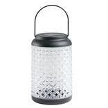 Lanterne solaire d&eacute;corative plastique effet verre textur&eacute; &Oslash;12,5xH20cm