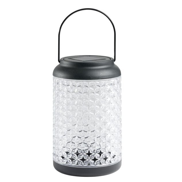 Lanterne solaire d&eacute;corative plastique effet verre textur&eacute; &Oslash;12,5xH20cm