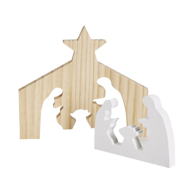 D&eacute;coration de No&euml;l nativit&eacute; en bois 2 parties H19,5cm
