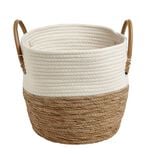 Pani&egrave;re tress&eacute;e coton beige et jacynthe avec poign&eacute;es &Oslash;30xH28cm