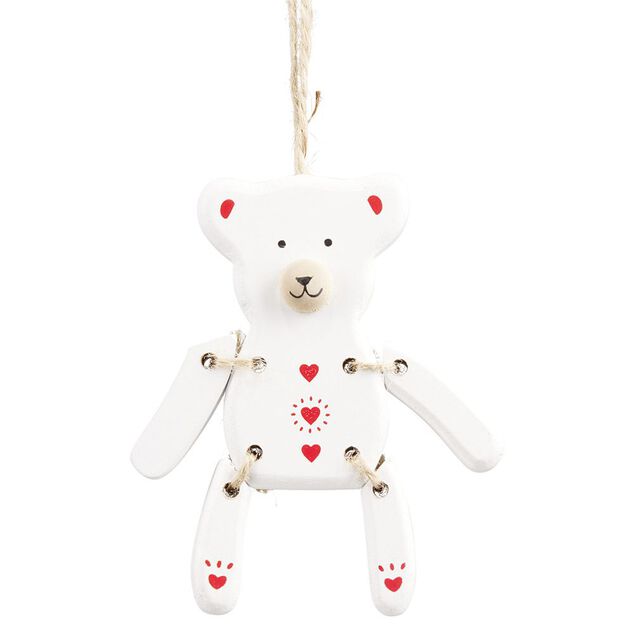 Suspension Ourson de Noël en bois rouge et blanc H10,5cm