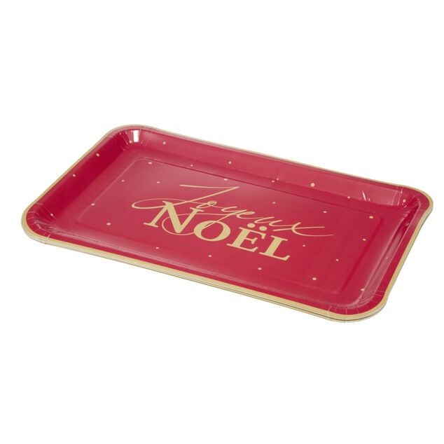 Plateau rectangulaire X8 pcs inscription Joyeux No&euml;l L30X19XH1,5 cm rouge
