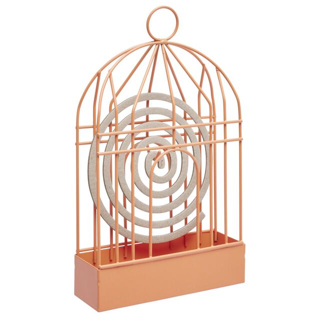 Support cage d&eacute;co m&eacute;tal rouge pour spirale encens anti-moustique 15x5xH20cm