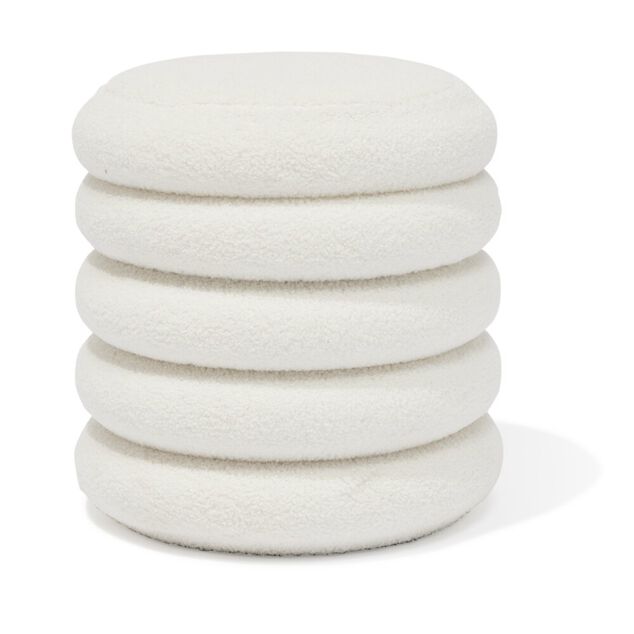 Pouf coffre Clara curly effet laine boucl&eacute;e blanc &Oslash;40xH40 cm