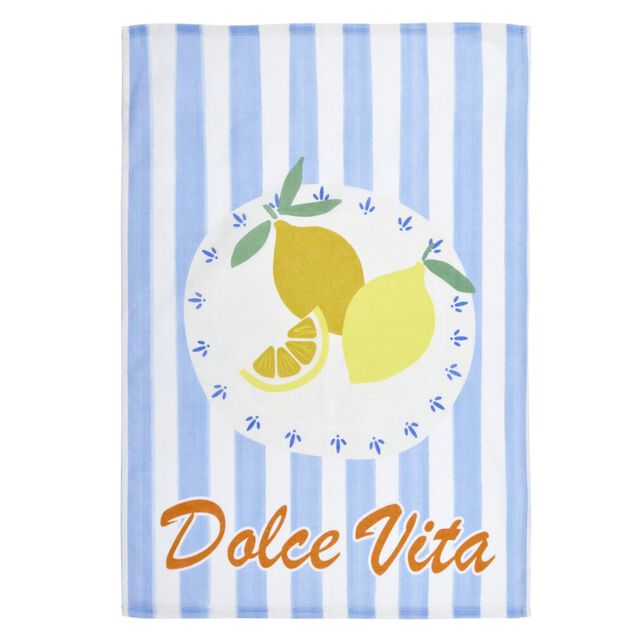 Torchon x2 coton Dolce Vita motif citrons et oranges 45x65cm