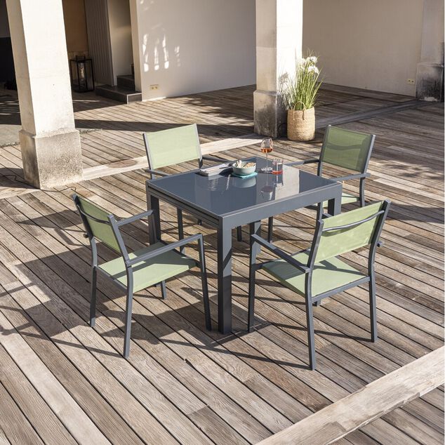 Table extensible Oslow gris ardoise 4 &agrave; 8 personnes