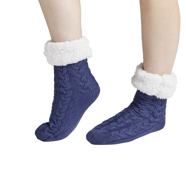 Chaussettes d'int&eacute;rieur doubl&eacute;es peluche bleu marine TU