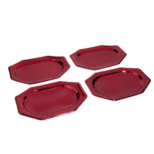 Plateau de pr&eacute;sentation ovale x4 en carton m&eacute;tallis&eacute; rouge 25x34cm