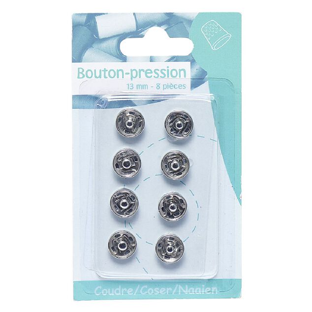 Lot de 8 boutons pression &agrave; coudre en m&eacute;tal