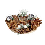 Bougeoir centre de table pomme de pin et boules de No&euml;l &Oslash;19xH9cm