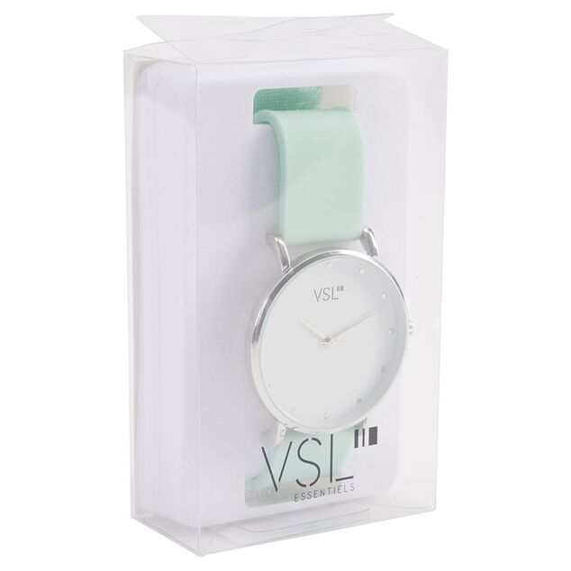 Montre &agrave; cadran rond argent&eacute; bracelet pastel