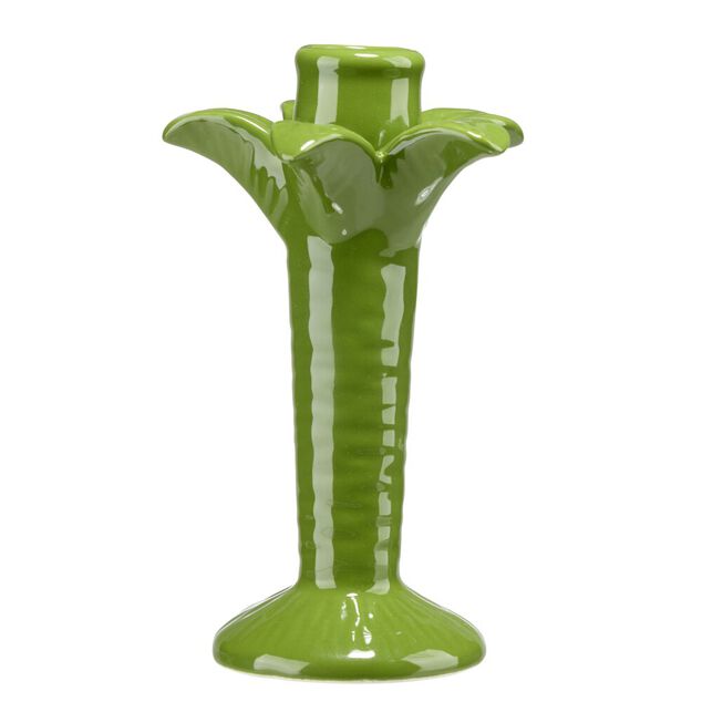 Bougeoir c&eacute;ramique forme palmier vert &Oslash;10xH16cm