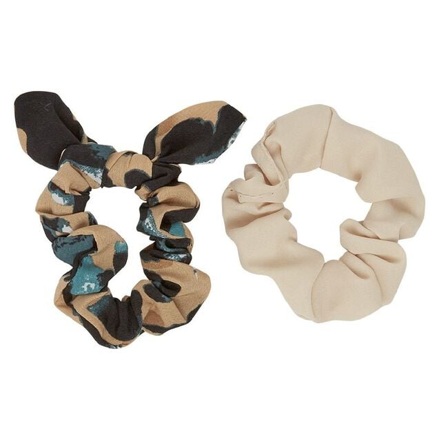 Chouchou noeud beige et motif l&eacute;opard x 2