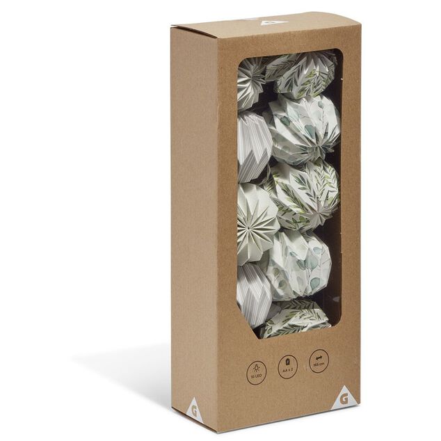 Guirlande 10 LED papier origami blanc motif nature