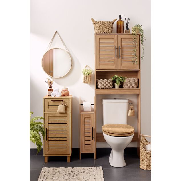 Meuble contour WC en bois 1 niche 2 portes L&eacute;on 58,5x19xH160cm