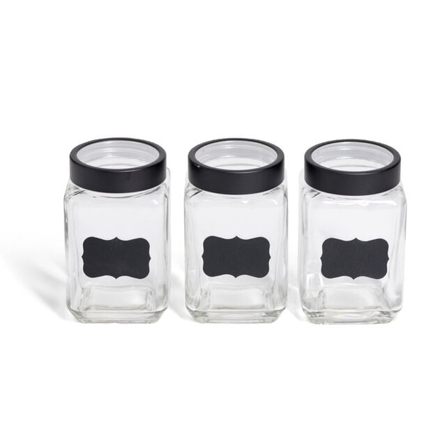 Bocal en verre x3 avec &eacute;tiquettes
