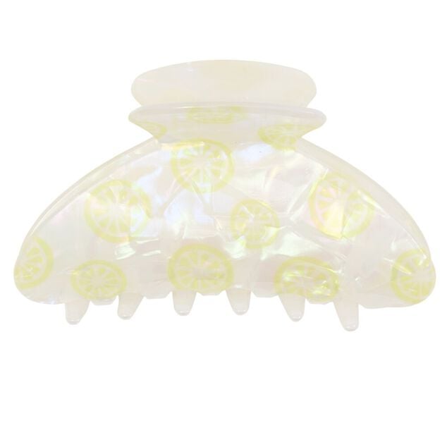 Pince cheveux &eacute;poxy motif citron blanc L13cm