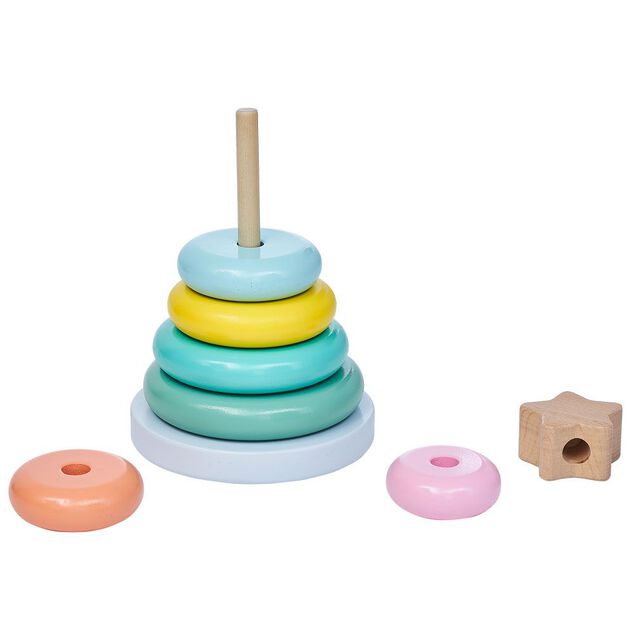 Tour empilable anneaux colorés en bois