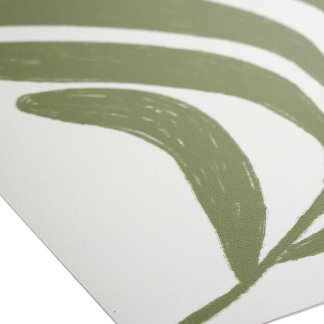 Tapis vinyle rectangulaire motif v&eacute;g&eacute;tal esprit Matisse beige et vert 50x100cm