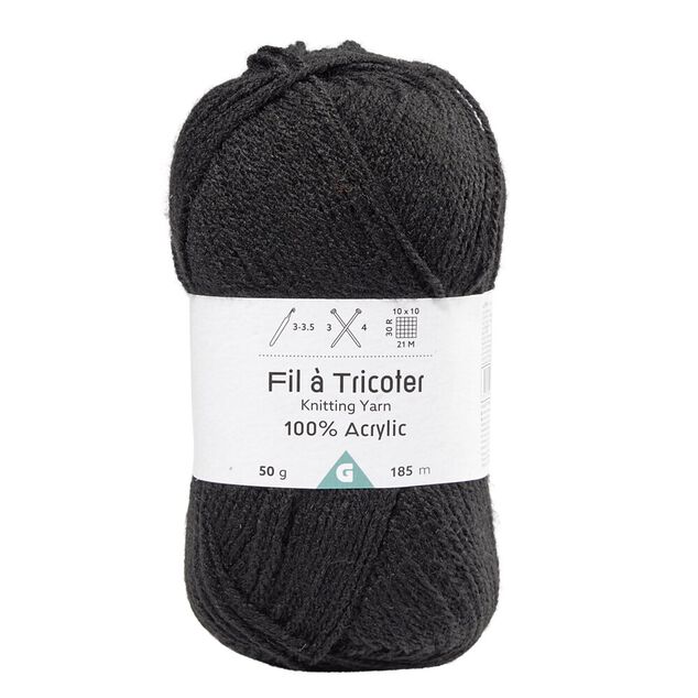 Fil &agrave; tricoter acrylique 50g noir