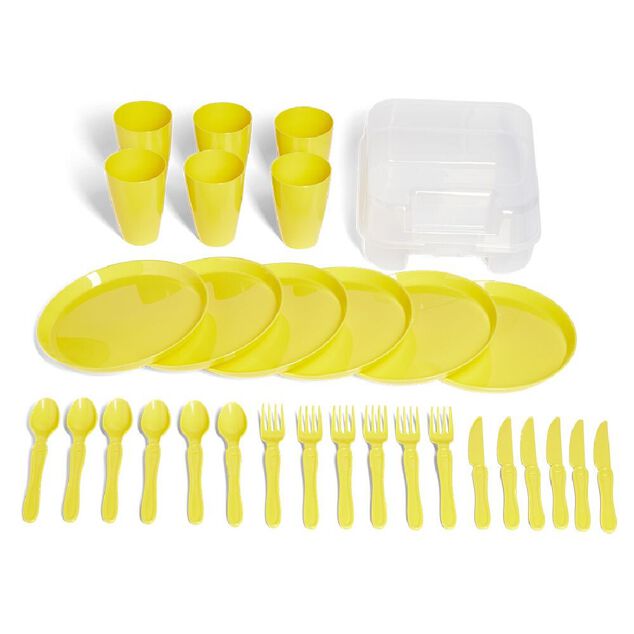 Service de pique-nique pour 6 personnes plastique jaune