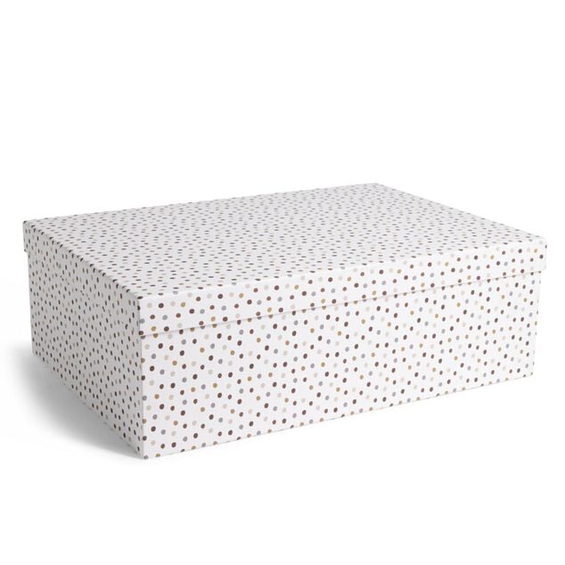Bo&icirc;te papier blanc &agrave; pois 44x31x15cm