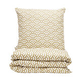 Parure de lit 1 personne 140x200cm polyester motif vague japonaise marron et blanc