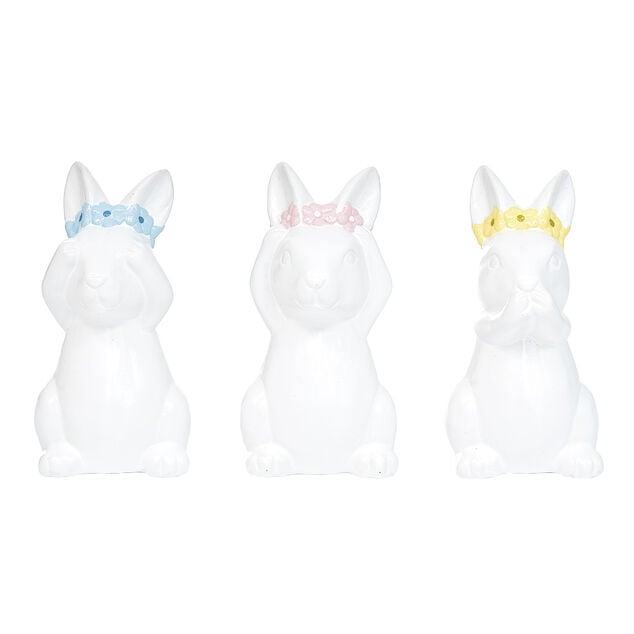 Lapin de la sagesse &agrave; poser c&eacute;ramique blanc &Oslash;6xH12cm x3