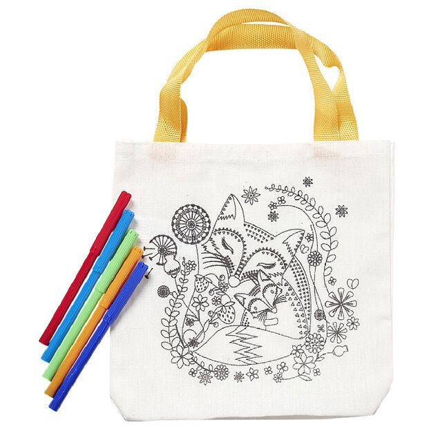Sac totebag &agrave; colorier avec 5 feutres 2 mod&egrave;les