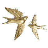Lot de 2 oiseaux hirondelles d&eacute;coration murale r&eacute;sine dor&eacute;e
