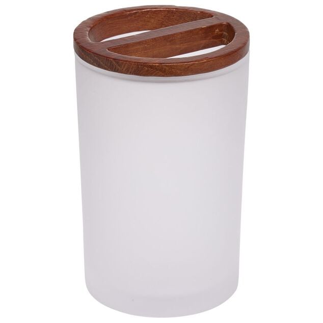 Gobelet blanc en verre et bois &Oslash;7xH11,7cm