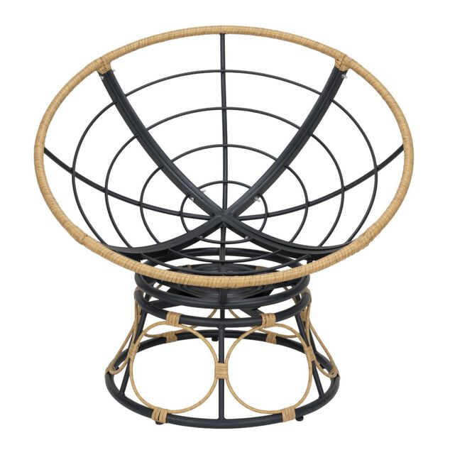 Fauteuil rond pivotant Bali coussin noir et plastique brun 95x81xH85cm