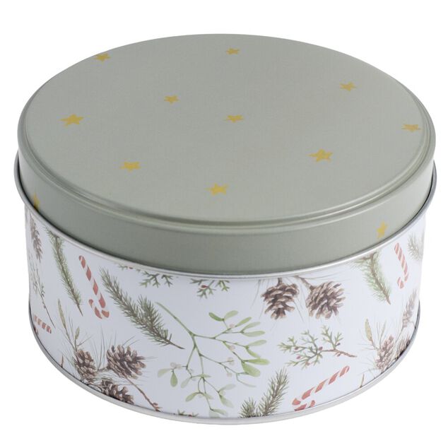 Bo&icirc;te alimentaire ronde avec couvercle imprim&eacute; No&euml;l m&eacute;tal &Oslash;19XH9 cm