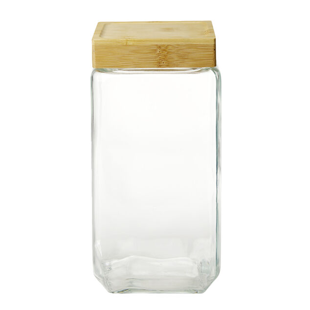 Pot de conservation herm&eacute;tique carr&eacute; en verre avec couvercle bambou 2,2L