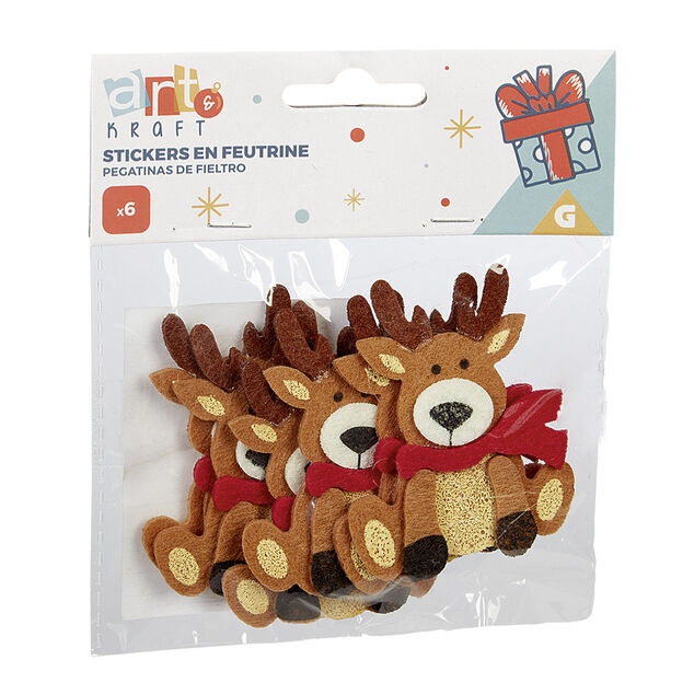 Stickers de No&euml;l renne en feutrine x6