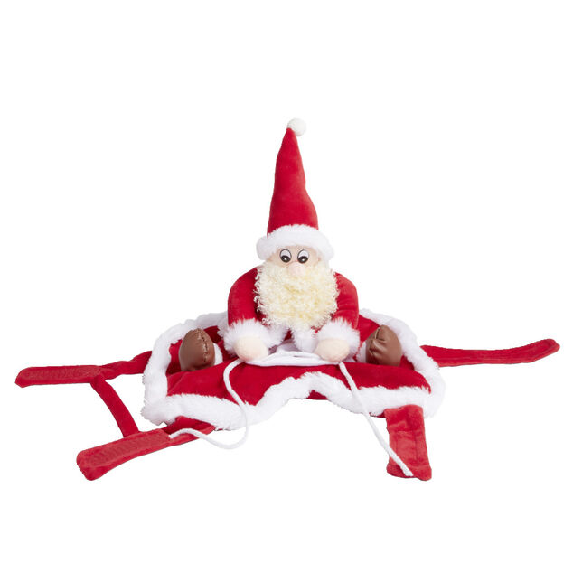 D&eacute;guisement chien P&egrave;re No&euml;l &agrave; califourchon rouge et blanc - Taille S