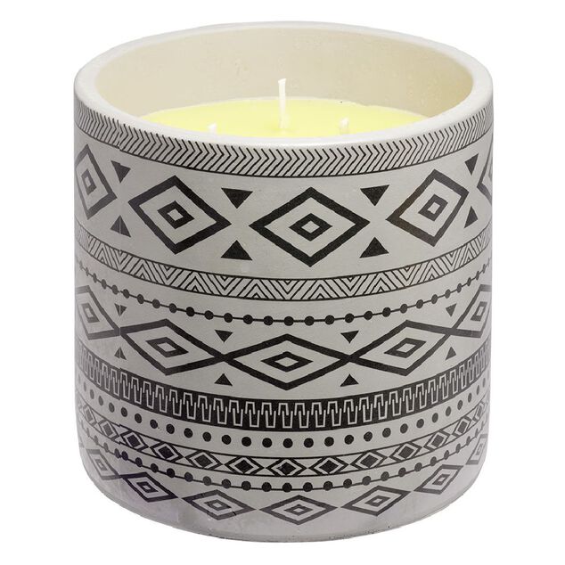 Bougie citronnelle dans pot de ciment imprim&eacute; azt&egrave;que